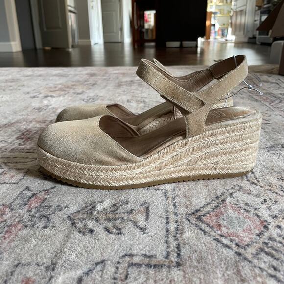 Eileen Fisher Nessa Espadrille Wedge Suede Leather Sandals Tan Beige Size 7 - Picture 3 of 12